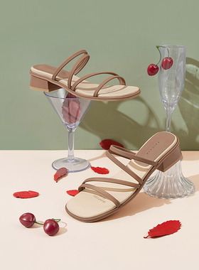 色非懒人拖鞋女外穿2024年夏季时尚新款低跟海边休闲高跟鞋女B647