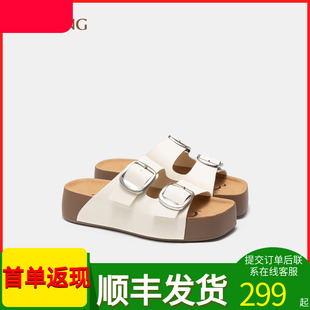 奥康 女鞋2025夏季新款勃肯凉拖鞋外穿一脚蹬松糕厚底增高拖鞋女