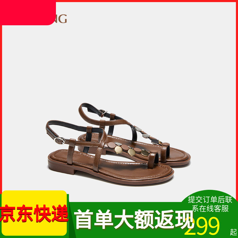 奥康商场同款时装凉鞋一字带套趾
