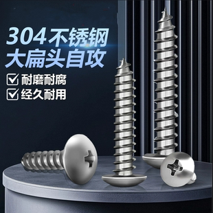 304不锈钢自攻螺丝钉十字圆头螺丝大伞头大扁头自功锣钉M2.9-M4.8