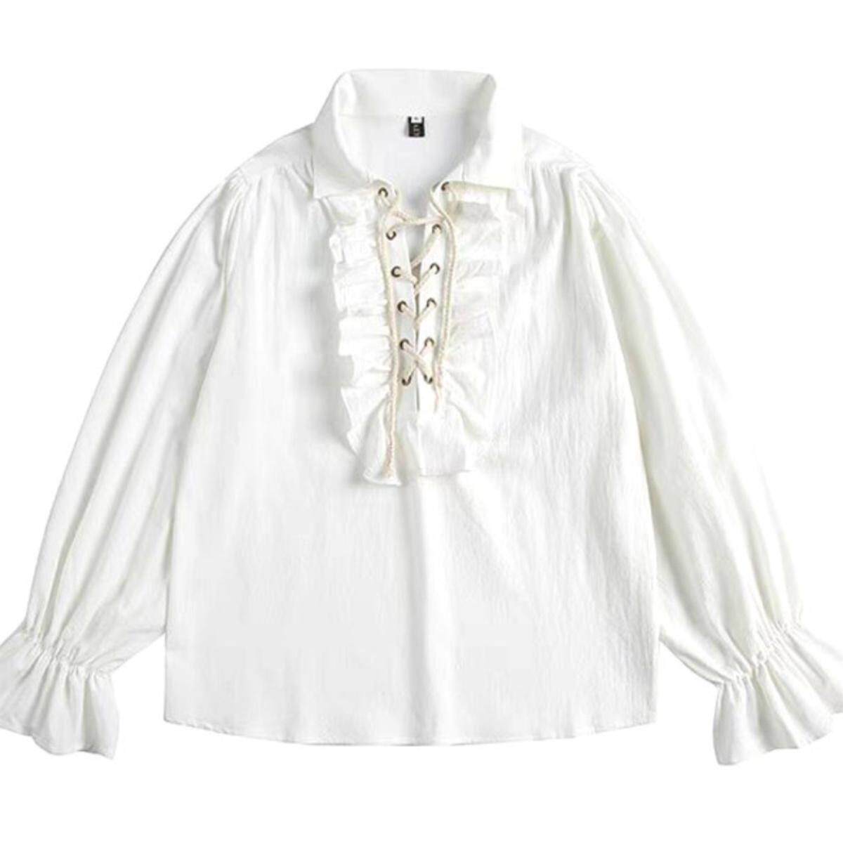欧美中世纪宫廷风荷叶边抽绳白衬衫ins男女潮设计感长袖cos演出服,男装,衬衫,淘宝优惠券,粉丝福利购,淘宝优惠卷