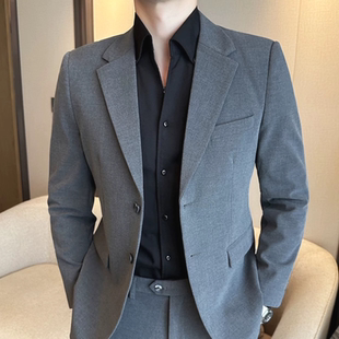 西服商务通勤外套 单西便服平驳领工装 轻熟风垫肩西装 男高级感修身