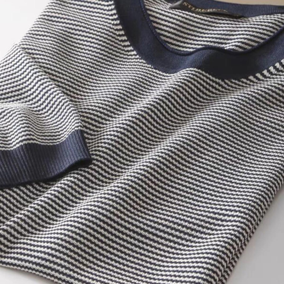 丝光棉冰丝针织衫男撞色条纹短袖