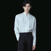 法式 设计感v领衬衣丝滑免烫冰丝寸衫 优雅白衬衫 男高级感宽松长袖