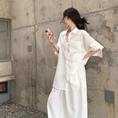 衬衫 长裤 套装 亚麻透气工装 两件套 男松弛感防晒开衫 慵懒风棉麻长袖