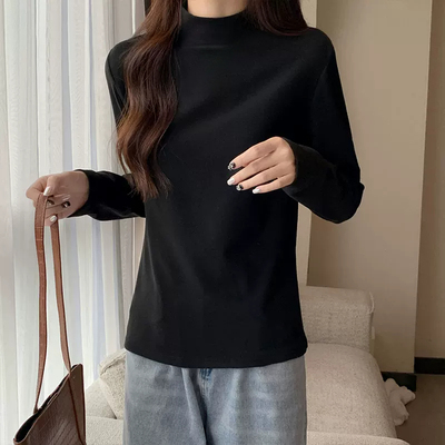 简约德绒打底衫女秋冬纯色高领加厚保暖弹力贴身女士长袖内搭T恤