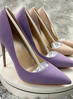香芋紫色绒面高跟鞋女春秋新款性感礼服宴会12cm尖头细跟单鞋10cm
