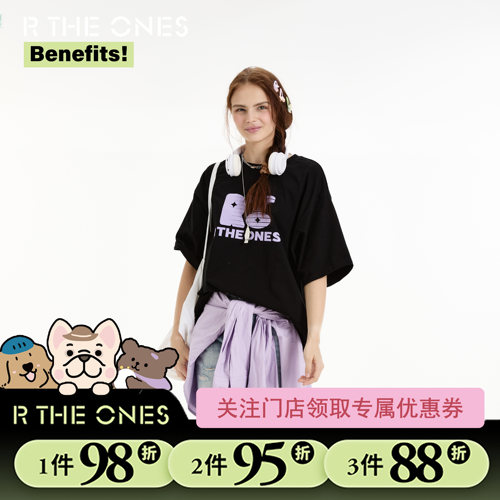 RTHEONES撞色发泡字母纯棉简约T恤夏季情侣款休闲百搭短袖T恤女