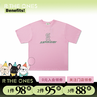 RTHEONES趣味刷新字母刺绣短袖T恤女纯棉美式复古半袖