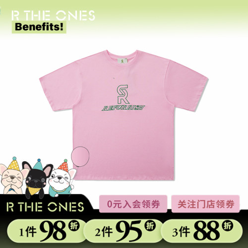 RTHEONES趣味刷新字母刺绣短袖T恤女纯棉美式复古半袖