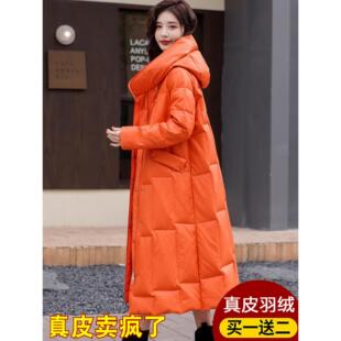 冬季 宽松加厚皮草外套连帽过膝 海宁真皮羽绒服女长款 绵羊皮大码
