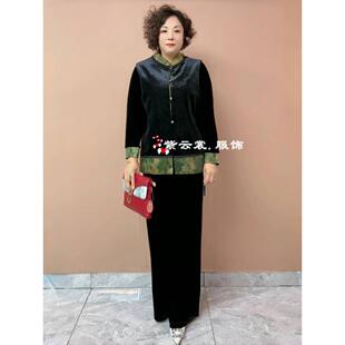 春装中年妈妈新中式国风洋气真丝绒马夹时尚宽松马甲坎肩大码套装