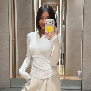 美国采购直邮Hold Tight螺纹亨利早秋长袖弹力T恤女款修身打底衫