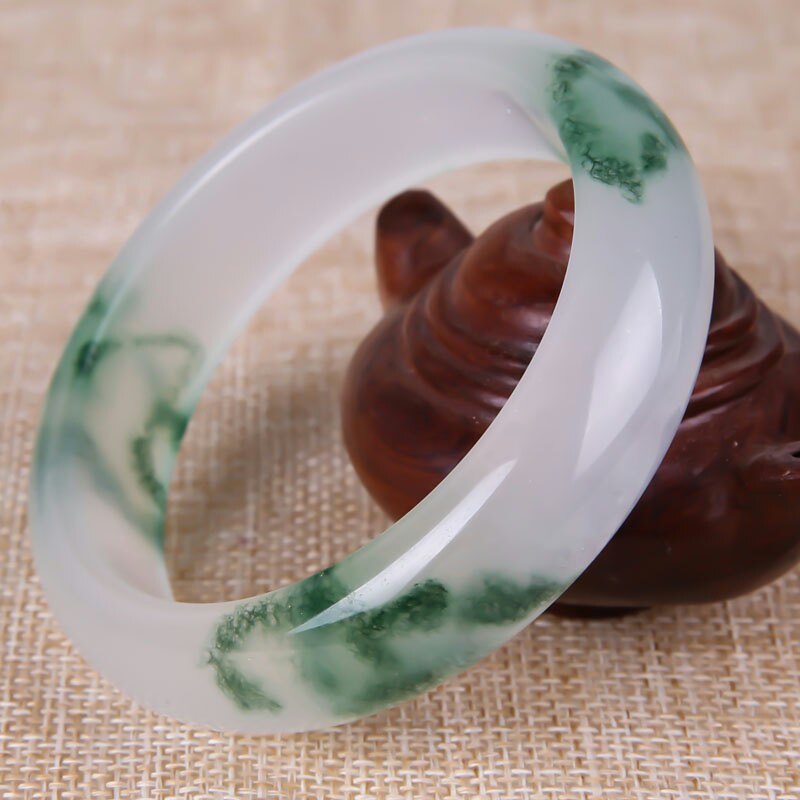 天然A级冰种飘花玉手镯翡翠色女款玉镯子女款玉石玉手环蜀黍