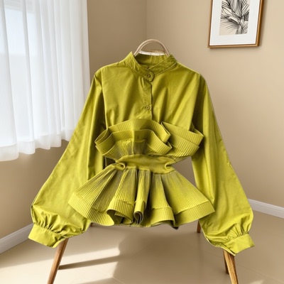 荷叶边收腰流行网红长袖衬衫