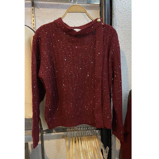 新年战袍亮闪闪重工亮片红色毛衣女秋冬氛围感过年衣服本命年上衣