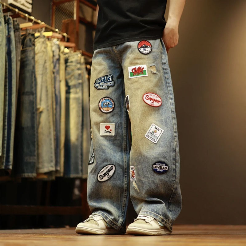 新款美式高街潮流水洗复古个性破洞宽松休闲弯刀牛仔裤,女装/女士精品,牛仔裤,淘宝优惠券,粉丝福利购,淘宝优惠卷