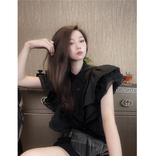 法式荷叶边衬衫女夏季2024年新款春装爆款衬衣女款小衫飞飞袖上衣