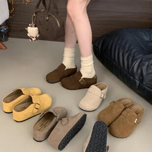 一脚蹬包头半拖鞋 2024春秋新款 外穿 女鞋 7cm内增高勃肯鞋