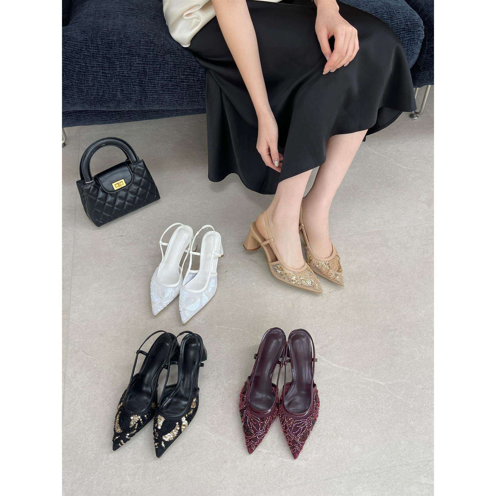 法式优雅风包头凉鞋女T型绑带尖头细跟高跟鞋气质显瘦,女鞋,一字带凉鞋,淘宝优惠券,粉丝福利购,淘宝优惠卷