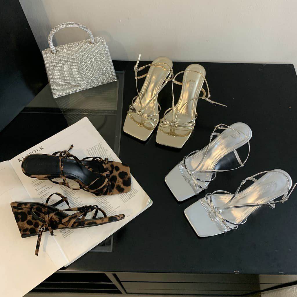 鎏金岁月！法式方头一字带坡跟凉鞋女夏2025交叉带厚底凉鞋,女鞋,一字带凉鞋,淘宝优惠券,粉丝福利购,淘宝优惠卷