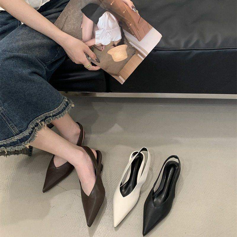 2026年春夏季新款低跟单鞋女高端粗跟后空尖头坡跟时装包头凉鞋子,女鞋,时装凉鞋,淘宝优惠券,粉丝福利购,淘宝优惠卷