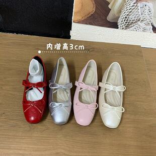 内增高玛丽珍鞋女2026新款法式甜美气质优雅蝴蝶结圆头浅口晚晚鞋