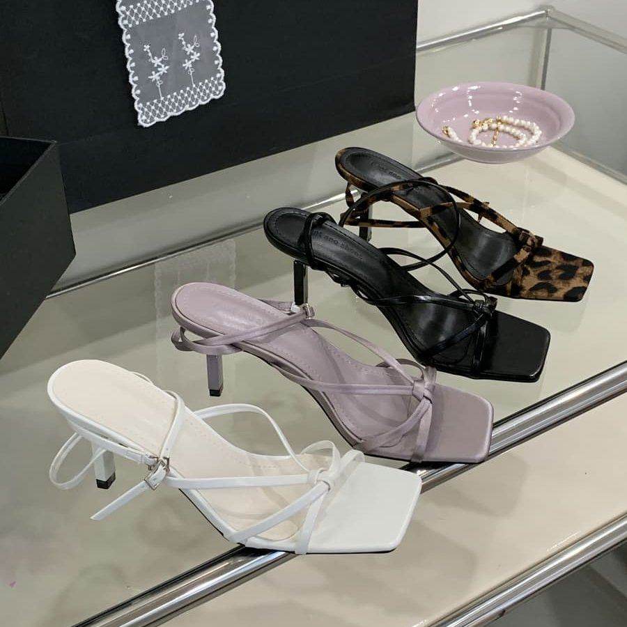 2025新款仙女交叉带细跟淑女气质高跟拖鞋夏季外穿蝴蝶结方头凉鞋,女鞋,一字带凉鞋,淘宝优惠券,粉丝福利购,淘宝优惠卷