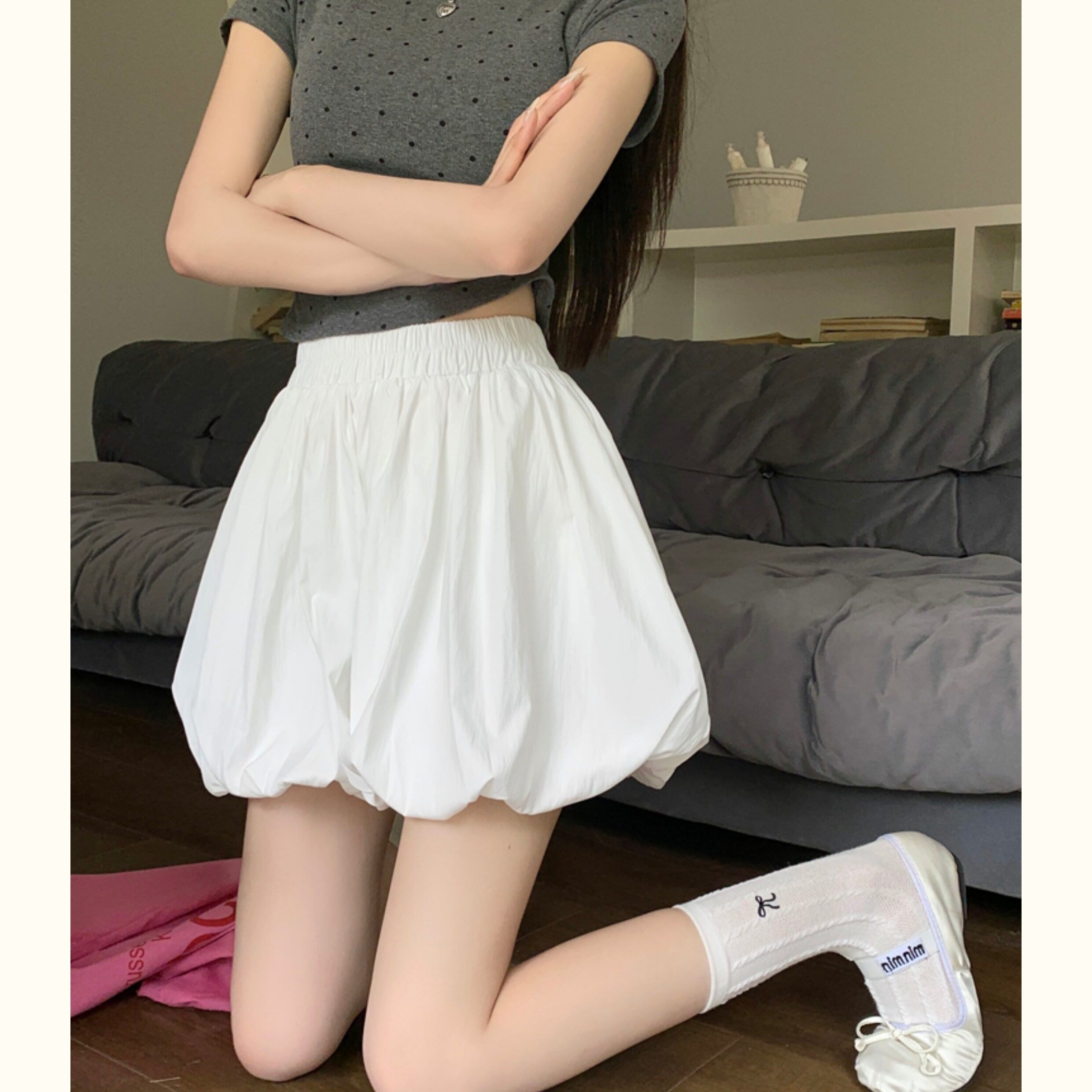 白色蓬蓬花苞半身裙女202