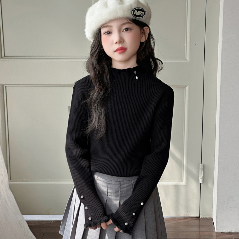女童毛衣打底衫2025年新款针织衫儿童洋气韩版一体绒长袖内搭上衣
