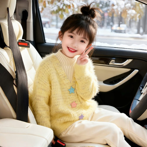 女童毛衣假两件水貂绒加厚打底衫