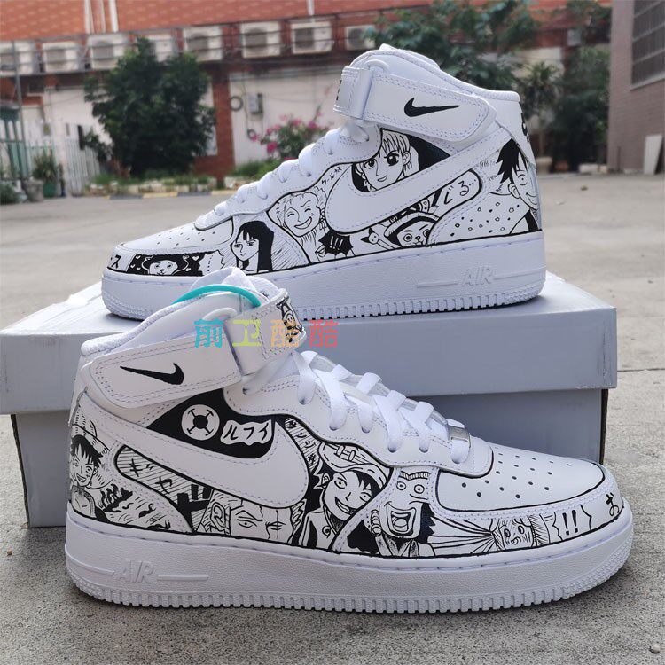 DIY手绘球鞋定制AF1高帮空军一号海贼王漫画风AJ1客制涂鸦板鞋