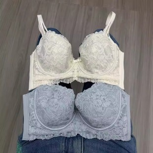 调整型大胸显小内衣女士收副乳有钢圈上托不下垂聚拢性感蕾丝文胸