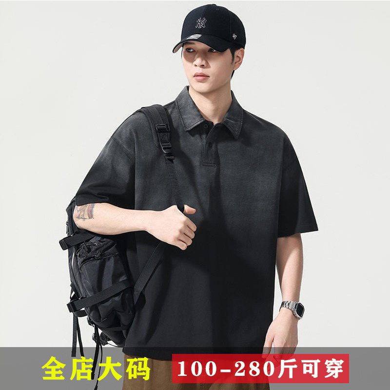 7X特大码男装肥胖翻领短袖T恤男渐变上衣纯棉加肥加大半袖POLO衫