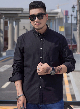 300斤胖子男装秋季长袖衬衫男宽松休闲纯棉衬衣加肥加大码胸围150