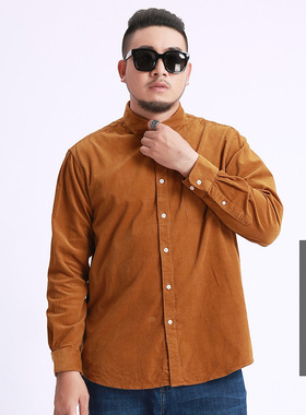 300斤胸围150胖子加大码衬衫男长袖宽松休闲灯芯绒衬衣黄上衣秋冬