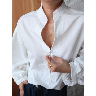 国风设计感灯笼袖 立领盘扣白衬衫 新中式 气质上衣女春 1st编辑店