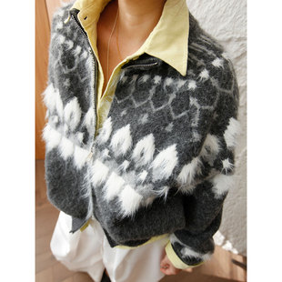 外套慵懒风宽松针织毛衣女 北欧费尔岛风拉绒加厚开衫 1st编辑店