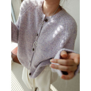 紫色软糯毛衣外套松弛感上衣 温柔慵懒风花纱针织开衫 1st编辑店