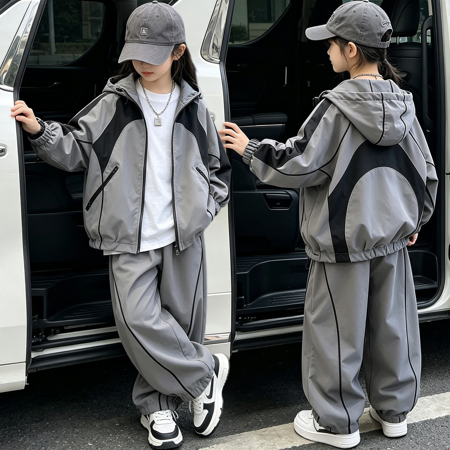 男女童2026新款帅气时髦秋装套装男孩痞帅潮洋气冲锋衣外套秋姐弟