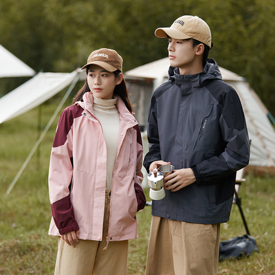 冲锋衣外套男女春秋季新款防水户外宽松连帽夹克情侣装休闲上衣服