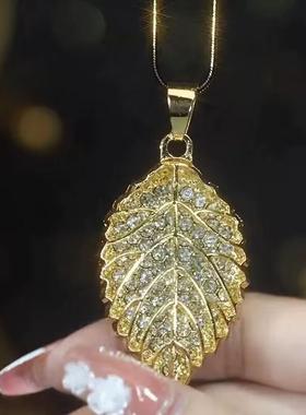 秋冬新款满钻叶子项链