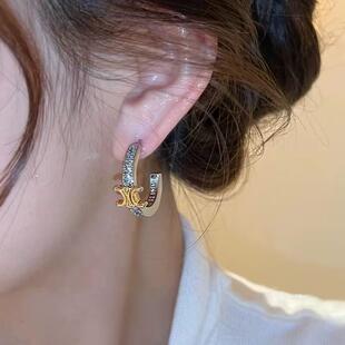 金属法式凯旋门耳环2024新款爆款复古气质耳钉女奢华高级感耳饰潮
