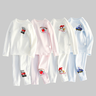 日系A类新款男女童100棉无骨内衣宝宝加档纯棉秋衣秋裤棉毛睡衣套