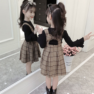 秋季 儿童韩版 装 女童春秋套装 呢子背心裙洋气打底衫 女背带裙两件套