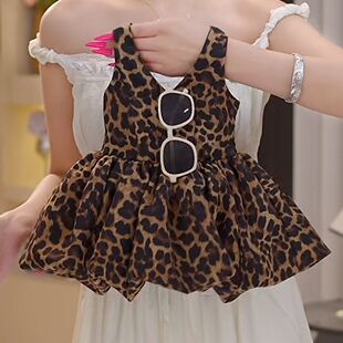 2026夏季新款公主风复古夏季女童波点豹纹连衣裙蓬蓬裙女花苞裙子