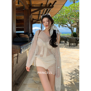 在逃公主分体泳衣女款海边度假高级感长袖三件套性感纯欲绝美泳装