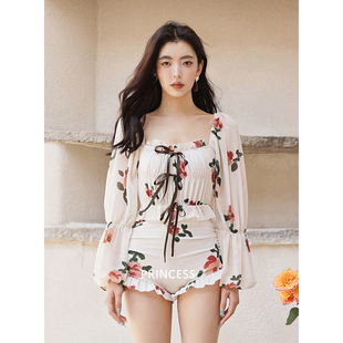 游泳装 长袖 爆款 在逃公主泳衣女夏高级感连体保守显瘦遮肚2023新款