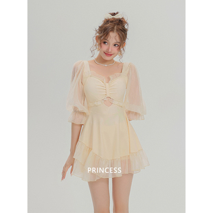 泡温泉泳装 在逃公主泳衣女款 高级感小胸聚拢保守遮肚显瘦连体裙式