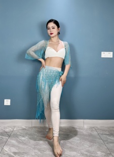 小妍家肚皮舞新款流苏臀巾腰链满钻豪华版Plus拉丁款表演屁帘